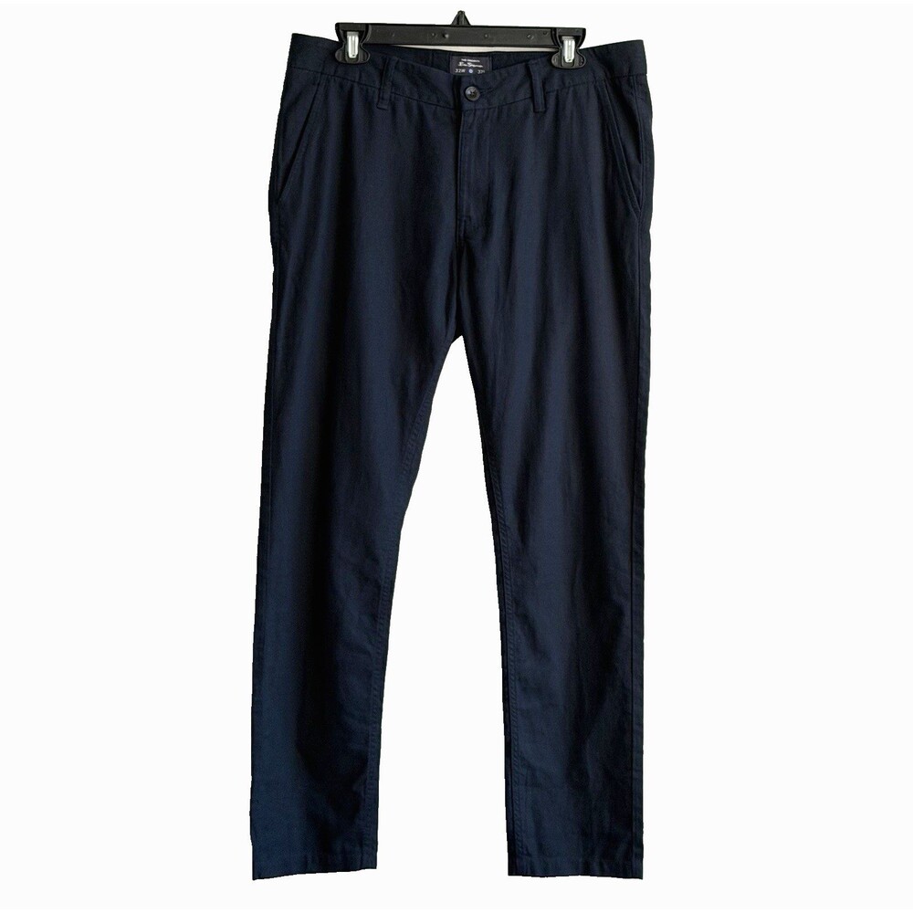 Ben Sherman Mens 32x32 Navy Blue Pants Slim Fit Linen Blend Flat Front (33x29.5)